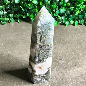Moss Agate Tower with druzy